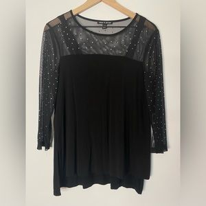 Womens size medium mesh rhinestone quarter sleeve blouse